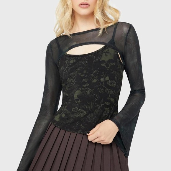 Killstar Tops - Killstar Vipera top size small green black 2pc goth witchy flare sleeve